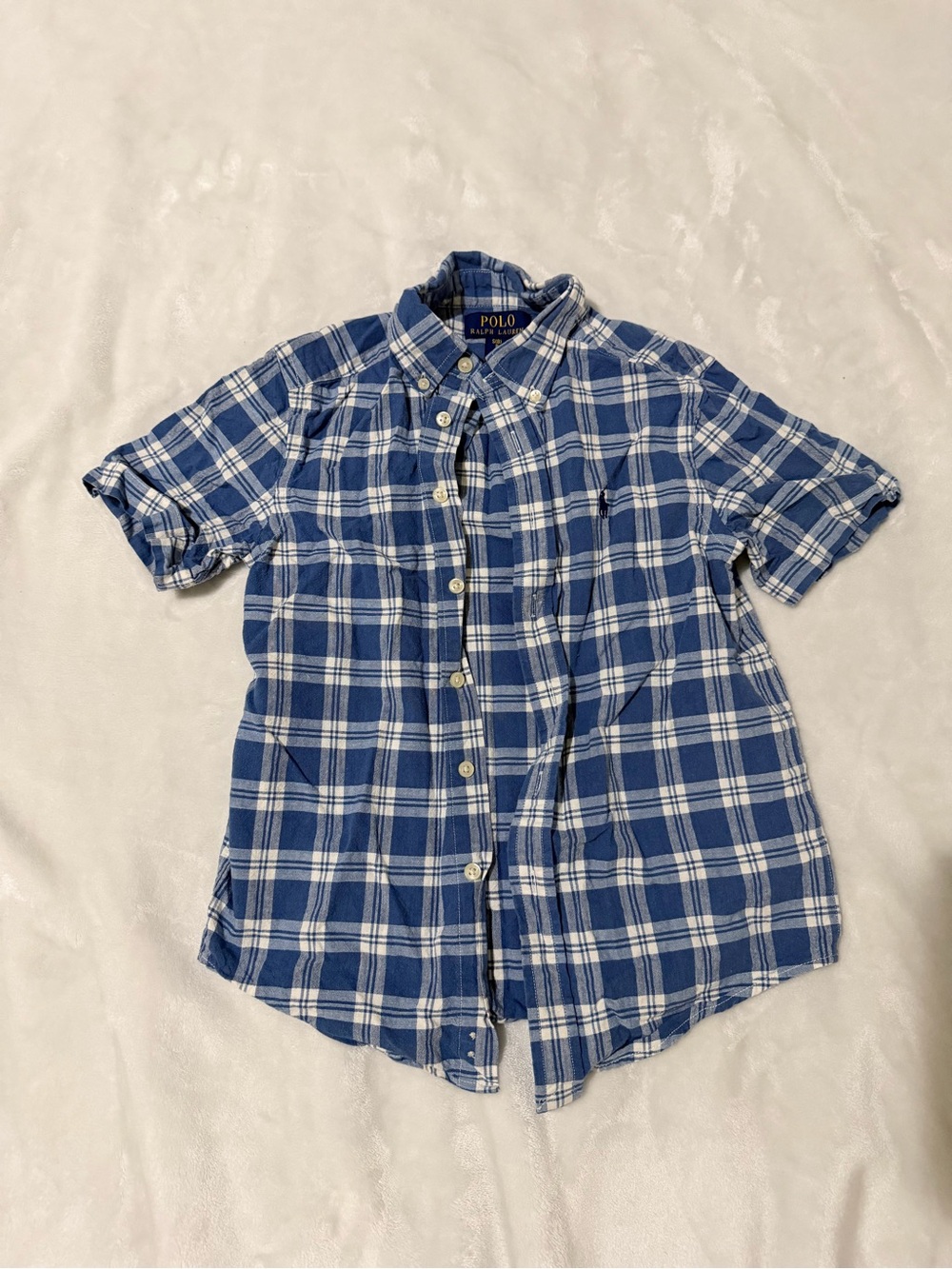 Polo by Ralph Lauren Blue & White Plaid Short-Sleeve Button-Down Shirt